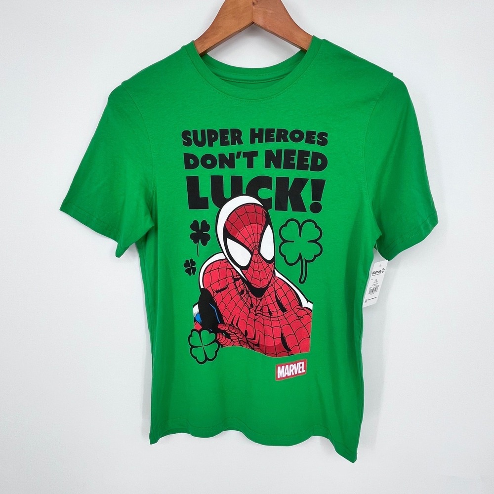 Marvel Spider-Man T-Shirt Kids XL 14-16‎ Green St Patricks Day Luck Festive